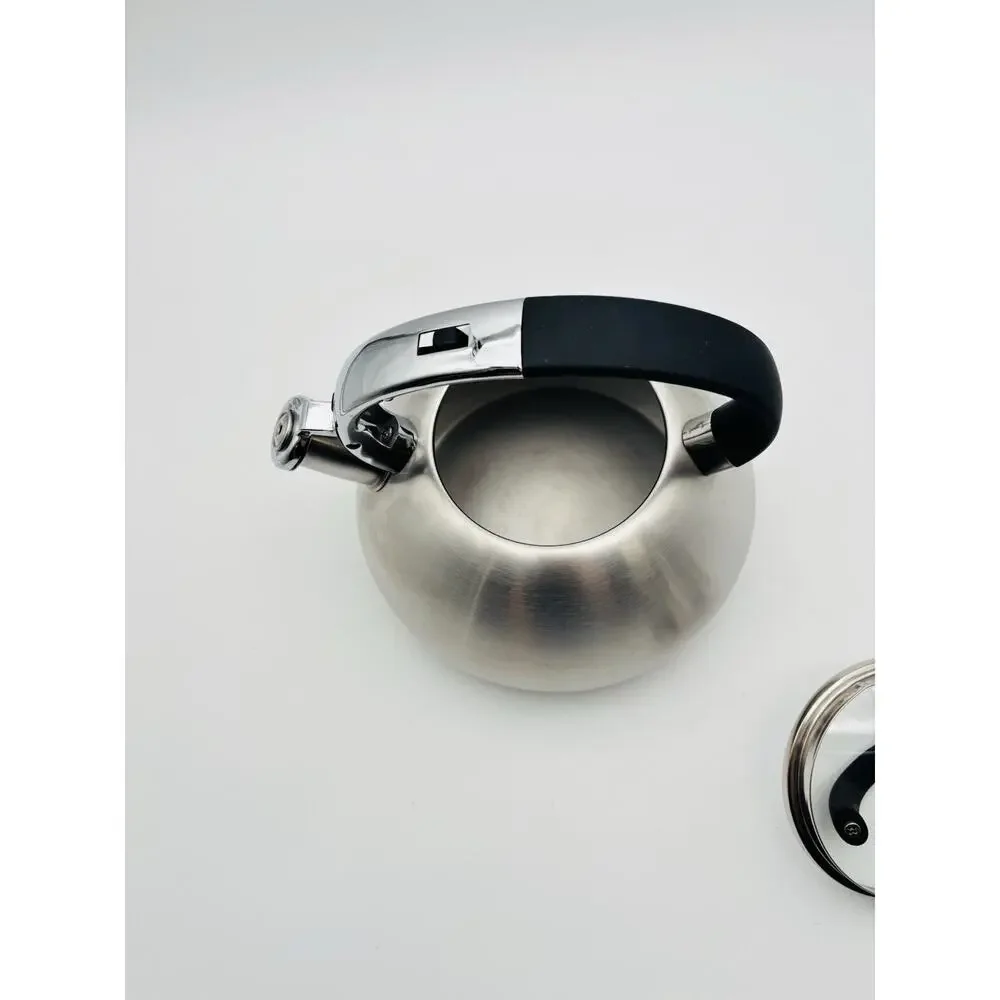 Brandani Stainless Steel Tea Kettle Brushed Silver Black Faux Soft Touch Handle